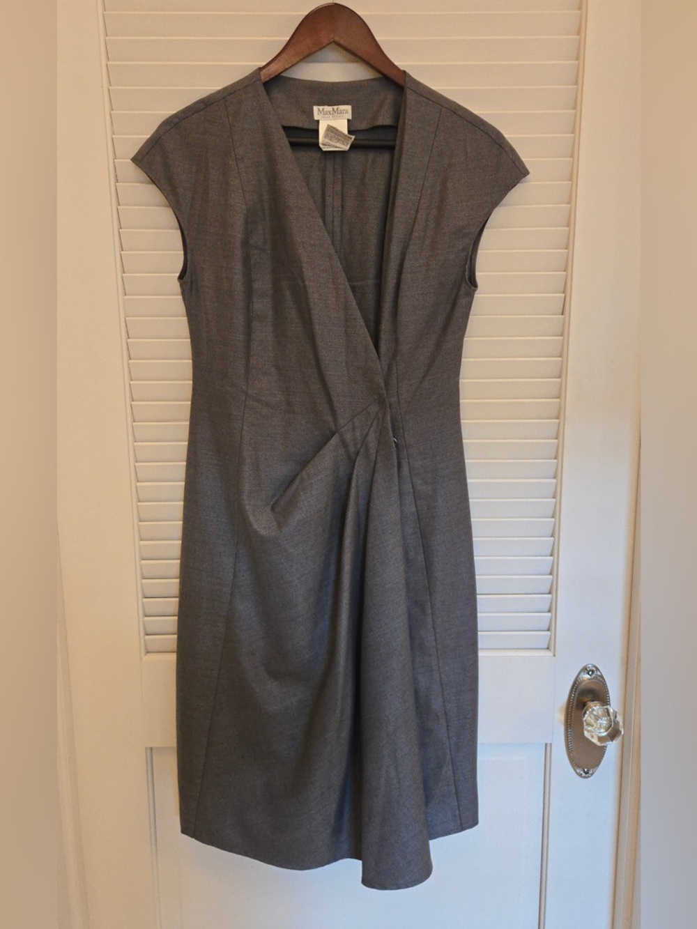 MaxMara Charcoal Gray Wrap-Front Midi Dress